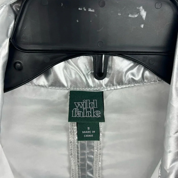 Wild Fable Jacket Women's Sz S Silver Metallic Full-Zip Mock Neck Elastic Trim - Picture 12 of 13